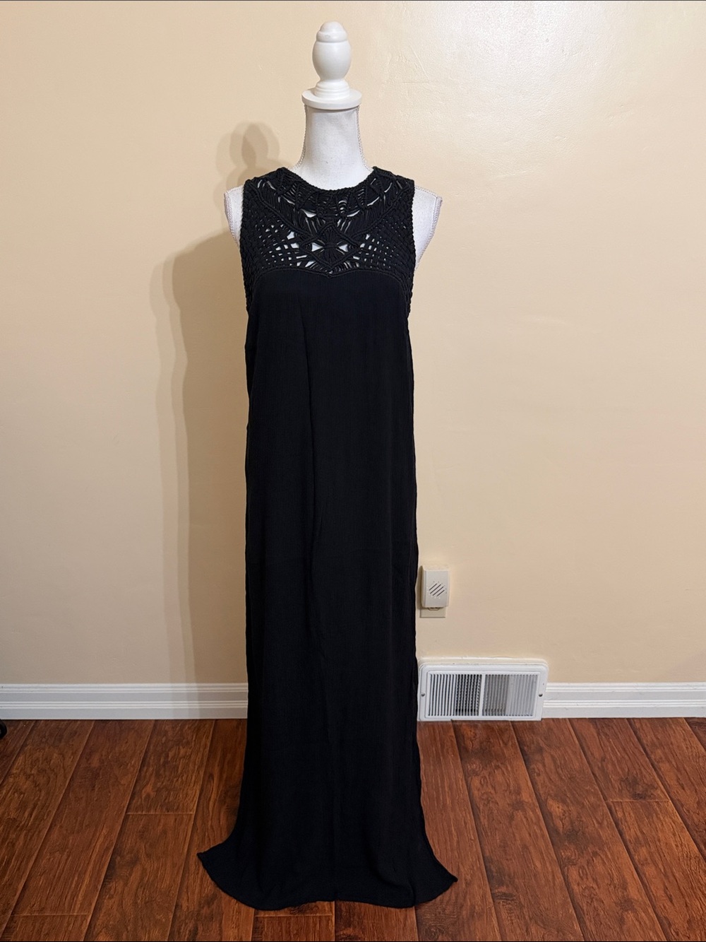 Roxy Black Crochet Yoke Maxi Dress - Picture 3 of 13